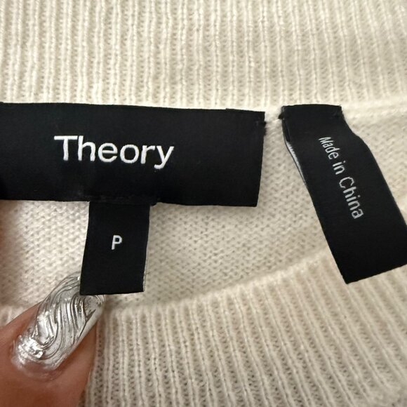 Theory Ivory Cashmere Crewneck Long Sleeve Side Slits Tunic Sweater Womens Small - Picture 2 of 5